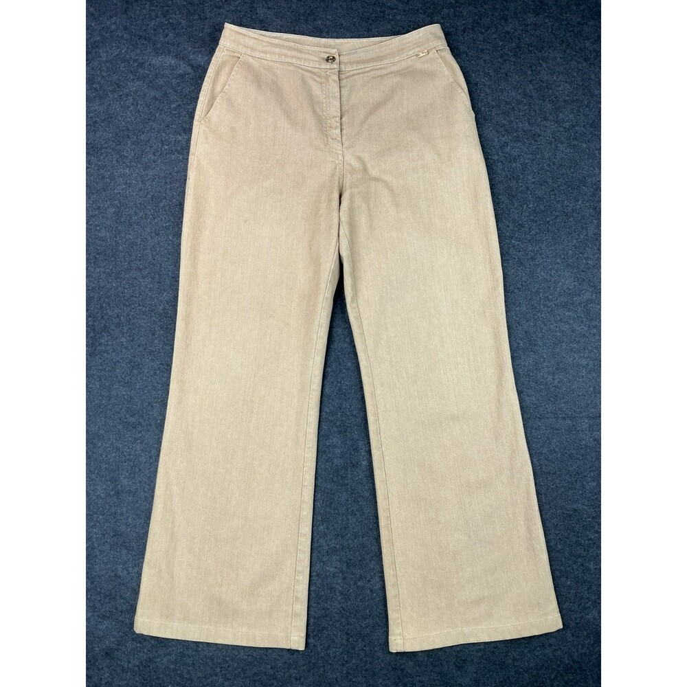 ST JOHN Sport Jeans Womens 12 Beige Gold Signature Hardwear Straight Fit Stretch
